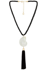 Bold Shell Pendant And Long Tassel Accent Statement Necklace