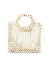 Beaded Wooden Tote Top Handle Bag