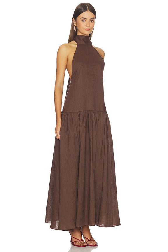Linen Halter Drop Waist Maxi Dress
