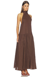Linen Halter Drop Waist Maxi Dress