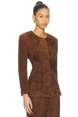 Leather Suede Padded Contour Blazer in Suede Honey Brown
