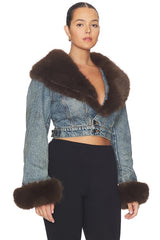 The Low Neck Denim Jacket With Faux Fur