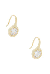 Cz Rounded Bezel Fish Hook Huggie Earring