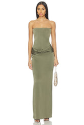 Strapless Longline Corset Twist Drape Column Dress