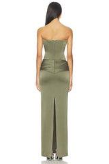 Strapless Longline Corset Twist Drape Column Dress