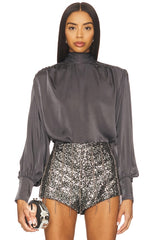 Revana Satin Tie Neck Blouse