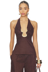 Cavarly Linen Halter Top