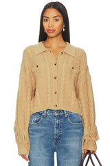 Elyse Cabled Fringe Sweater Cardigan