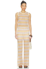 Celine Rainbow Crochet Button Back Shell