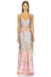 V Neck Full Length Bias Slip Dress