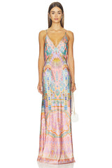 V Neck Full Length Bias Slip Dress