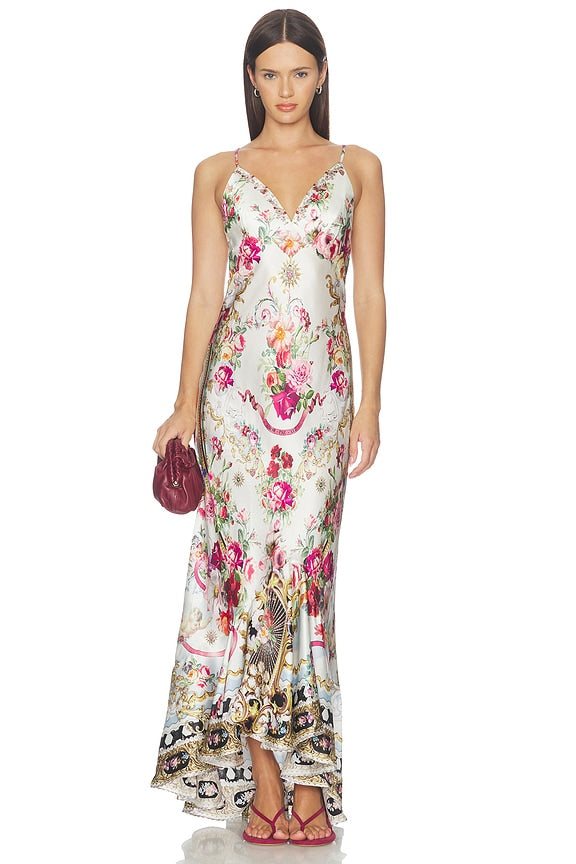 V Neck Slip Dress With Flounce Hem