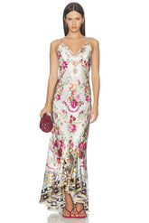 V Neck Slip Dress With Flounce Hem