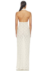 Puckered Lace Halter Dress