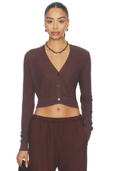 Linen Open Knit Cropped V-neck Cardigan