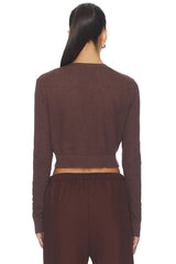 Linen Open Knit Cropped V-neck Cardigan