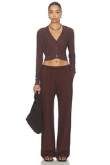 Linen Open Knit Cropped V-neck Cardigan