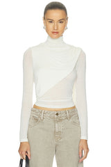 Sheer Cashmere Jersey Bandana Turtleneck Top