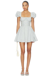 Saltwater Striped Linen Puff Sleeve Mini Dress