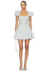 Saltwater Striped Linen Puff Sleeve Mini Dress
