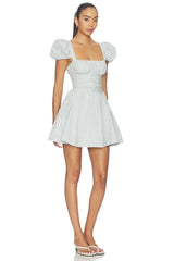 Saltwater Striped Linen Puff Sleeve Mini Dress