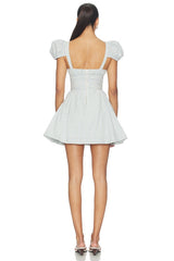Saltwater Striped Linen Puff Sleeve Mini Dress