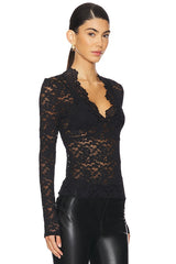 x Intimately FP All Day Lace Long Sleeve Top In Black