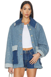 Patchwork Denim Midi Jacket