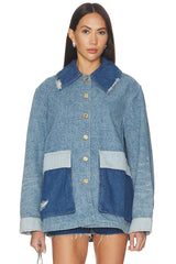 Patchwork Denim Midi Jacket