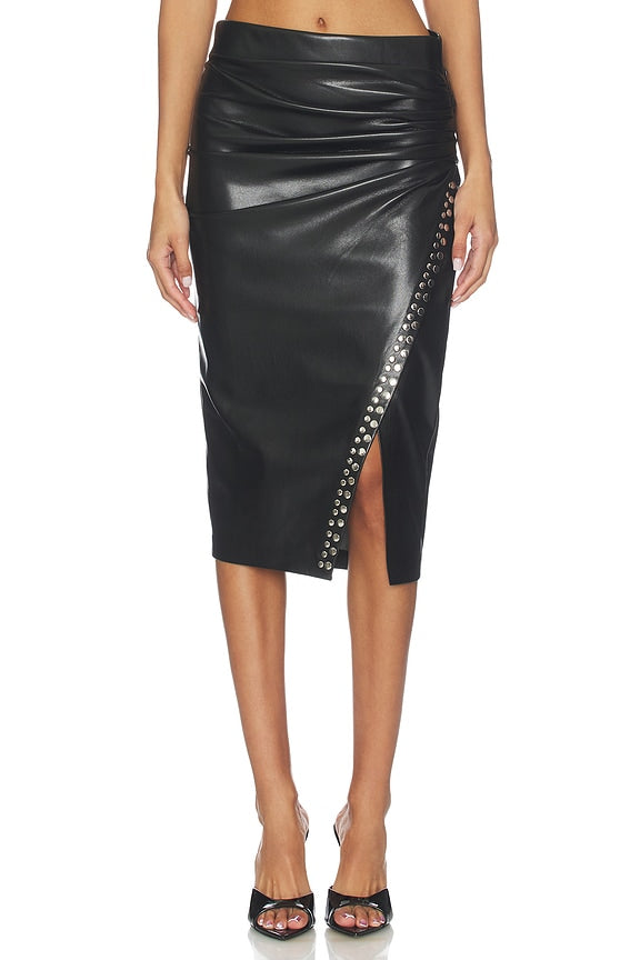Regina Studded Faux Leather Skirt