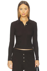 Long Sleeve Shrunken Polo Top