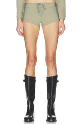Open Lace Up Micro Shorts in Surplus Khaki