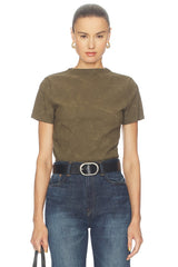 Faux Suede Short Sleeve Ruched Top