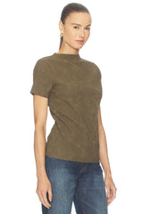 Faux Suede Short Sleeve Ruched Top