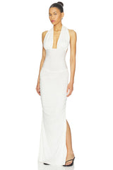 Amanda Solid Halter Maxi Dress