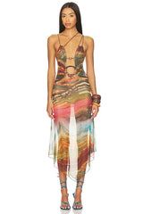 Wooden Trim Mesh Dress