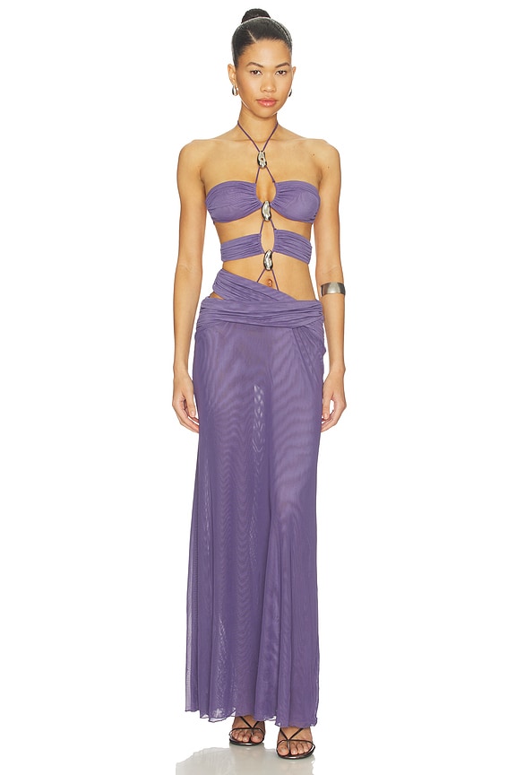 Trim Detail Lace Up Maxi Dress