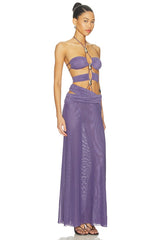 Trim Detail Lace Up Maxi Dress
