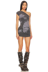 One Shoulder Graphic Dress