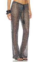 Sequin Mesh Drawstring Trousers