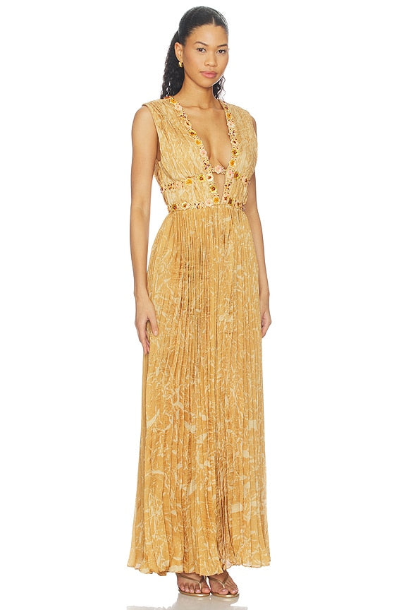 Honeydew Printed Draped Gown