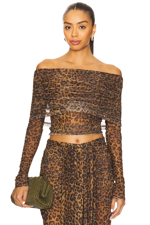 Printed Mesh Off The Shoulder Top