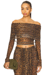 Printed Mesh Off The Shoulder Top