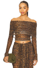 Printed Mesh Off The Shoulder Top