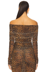 Printed Mesh Off The Shoulder Top