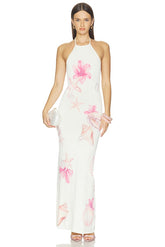 Theia Floral Print Halter Maxi Dress