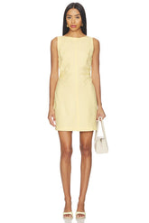 Boatneck Shirred Mini Dress in 100% Linen
