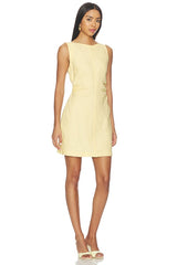 Boatneck Shirred Mini Dress in 100% Linen