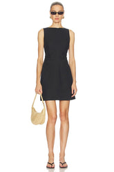 Boatneck Shirred Mini Dress in 100% Linen