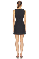 Boatneck Shirred Mini Dress in 100% Linen